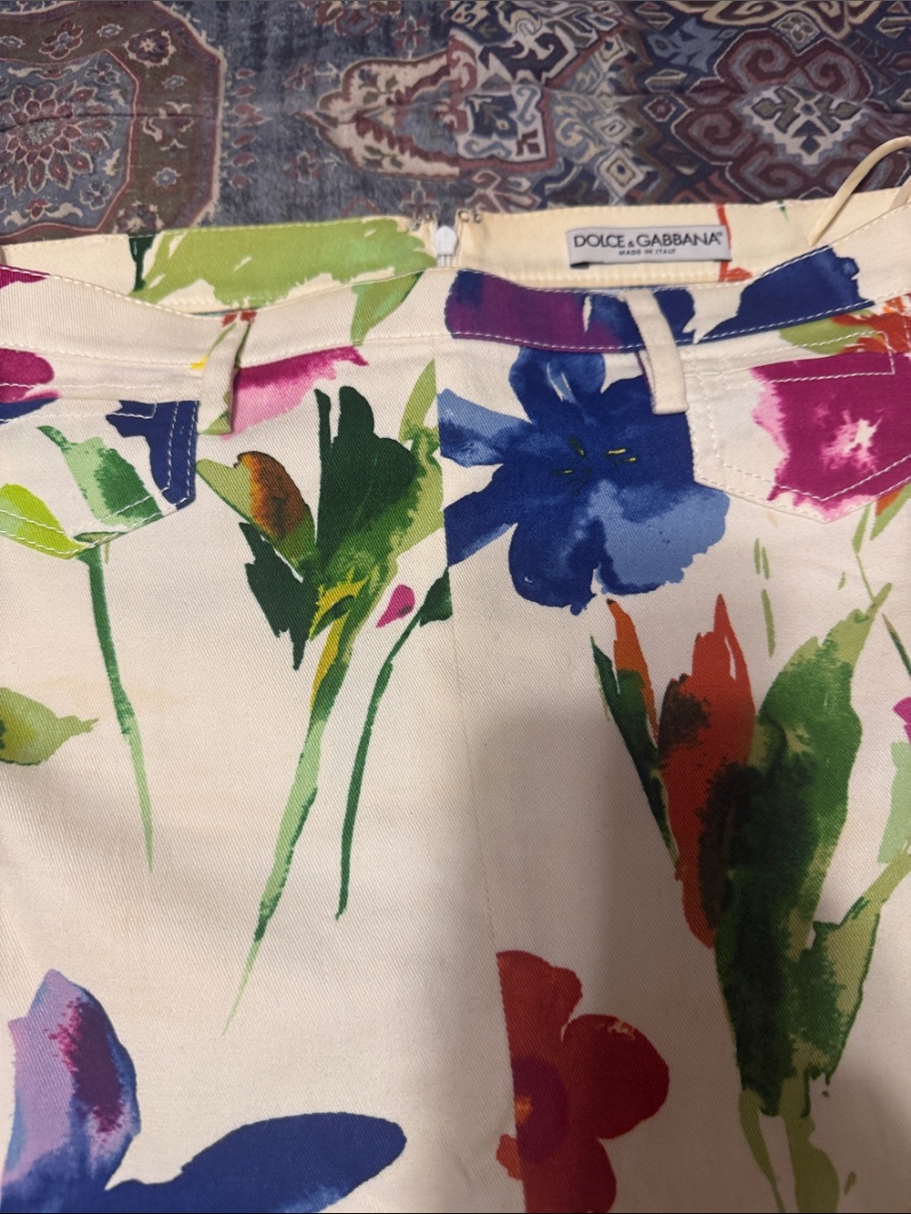 Dolce & Gabbana White Multicolor Floral Print Women's knee-length Skirt size 42